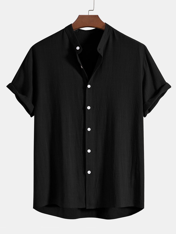 Men's Linen 2-Piece Set, Short Sleeve Button Up Shirt and Drawstring Trousers Summer Casual