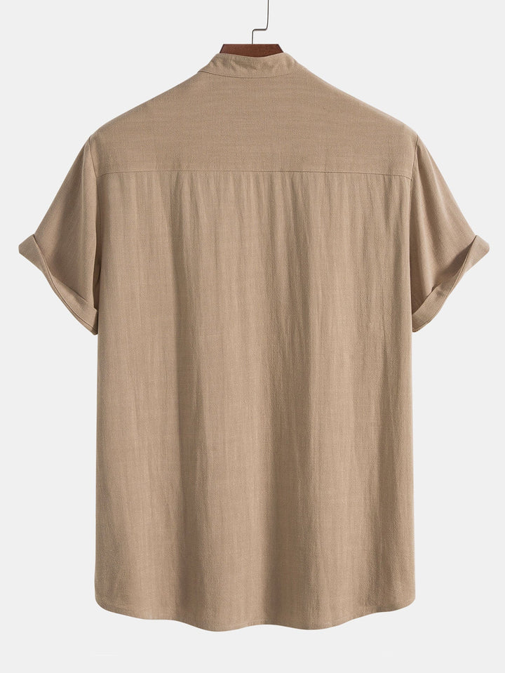 Men's Linen 2-Piece Set, Short Sleeve Button Up Shirt and Drawstring Trousers Summer Casual