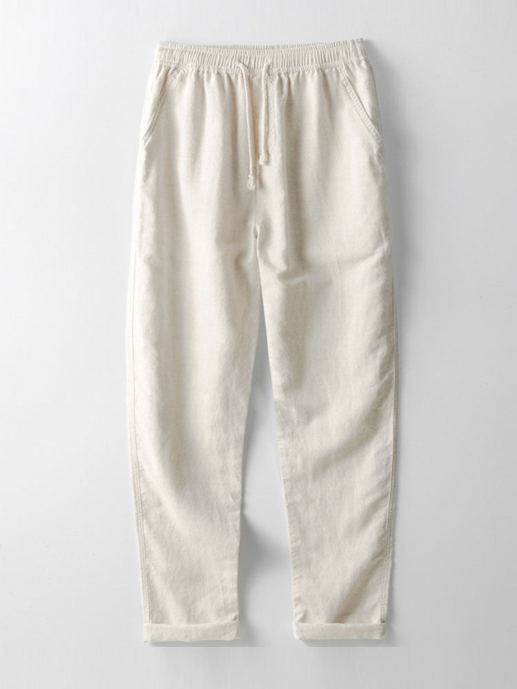 Men's Linen 2-Piece Set, Short Sleeve Button Up Shirt and Drawstring Trousers Summer Casual