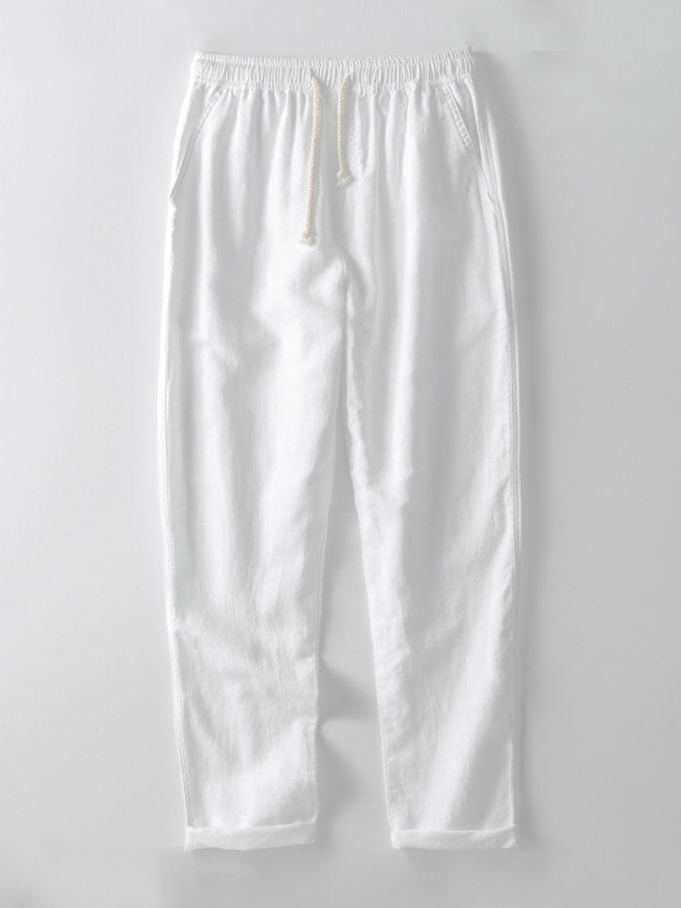 Men's Linen 2-Piece Set, Short Sleeve Button Up Shirt and Drawstring Trousers Summer Casual