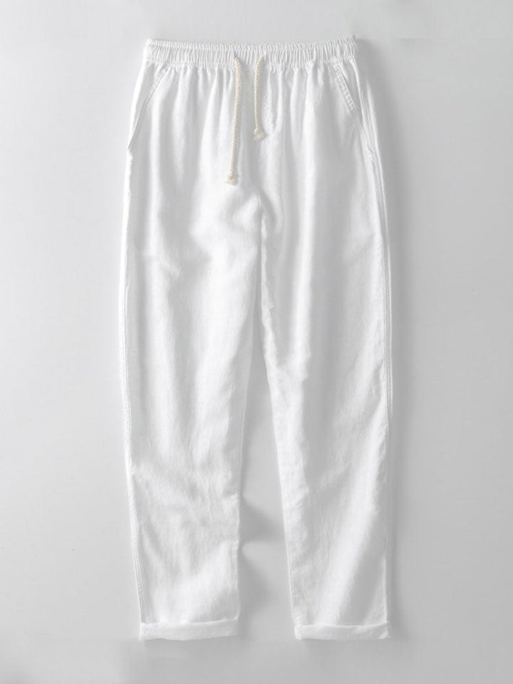 Men's Linen 2-Piece Set, Short Sleeve Button Up Shirt and Drawstring Trousers Summer Casual
