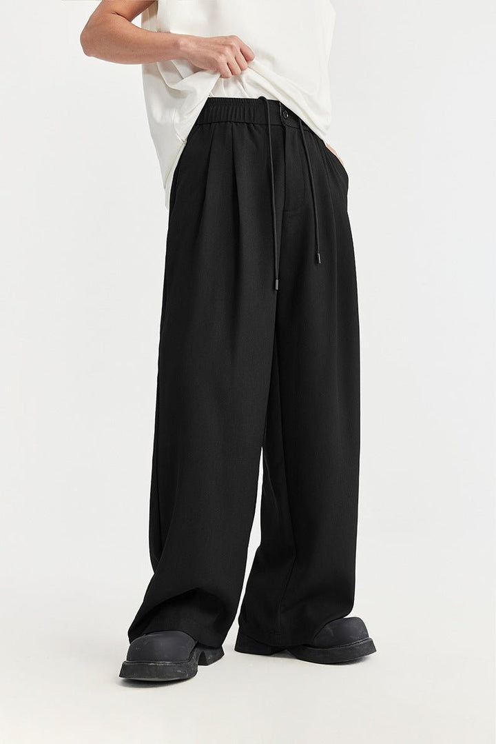 Men's Wide Leg Linen Trousers, Pleated Drawstring Relaxed Fit Casual Summer Trousers