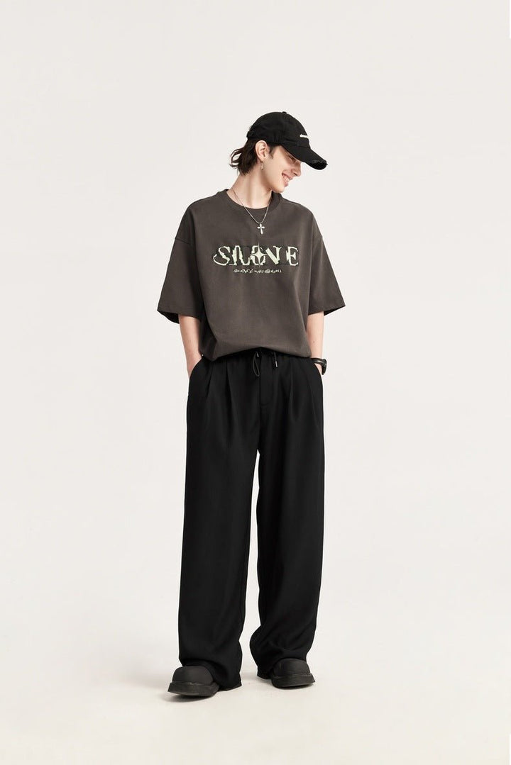 Men's Wide Leg Linen Trousers, Pleated Drawstring Relaxed Fit Casual Summer Trousers