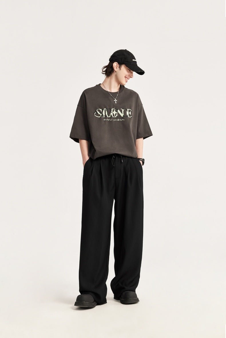 Men's Wide Leg Linen Trousers, Pleated Relaxed Fit Drawstring Summer Trousers