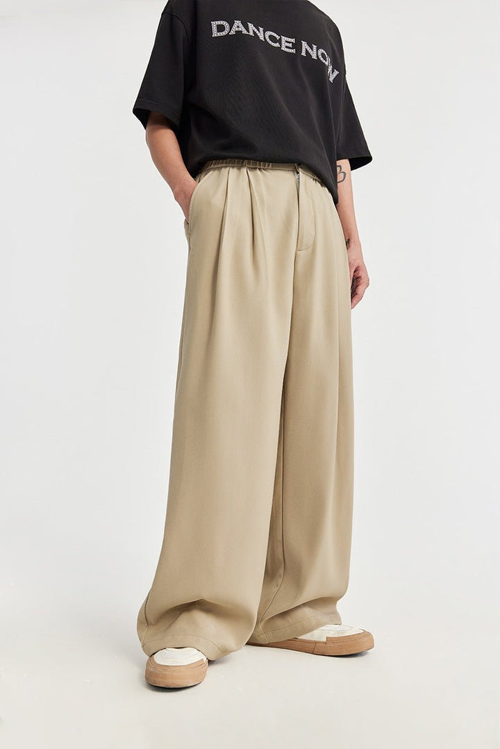 Men's Wide Leg Linen Trousers, Pleated Drawstring Relaxed Fit Casual Summer Trousers