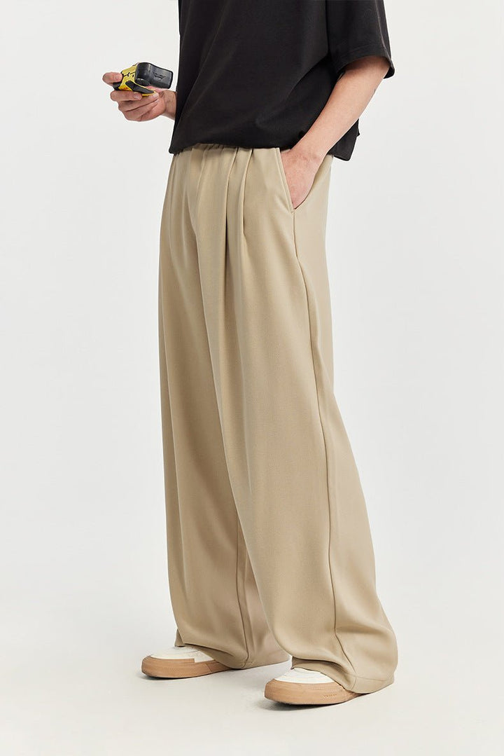Men's Wide Leg Linen Trousers, Pleated Drawstring Relaxed Fit Casual Summer Trousers