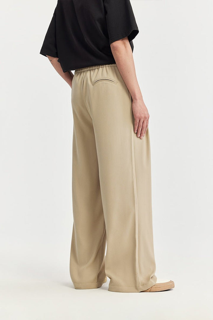 Men's Wide Leg Linen Trousers, Pleated Drawstring Relaxed Fit Casual Summer Trousers