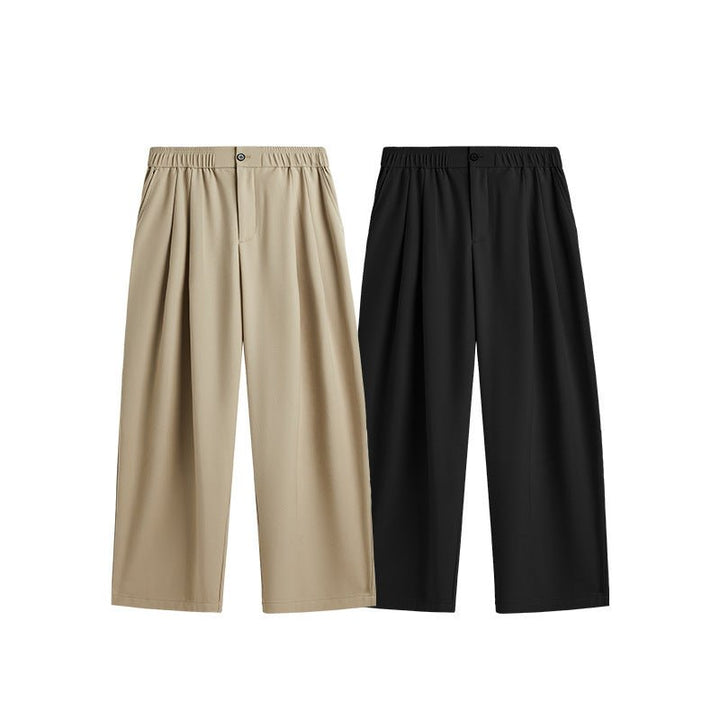 Men's Wide Leg Linen Trousers, Pleated Drawstring Relaxed Fit Casual Summer Trousers