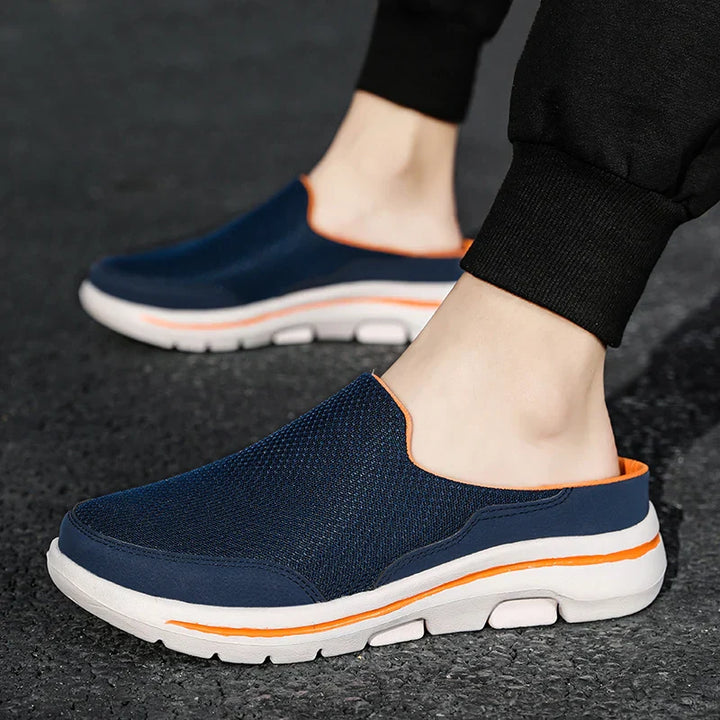 Men's Mesh Slip-On Mules, Closed Toe Backless Chunky Sole Casual Summer Sandals