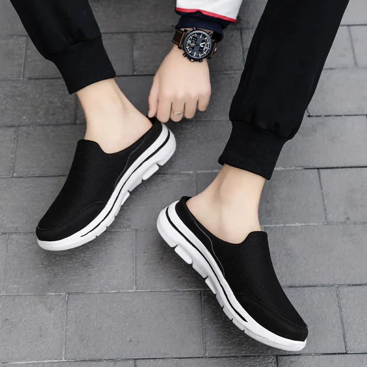 Men's Mesh Slip-On Mules, Closed Toe Backless Chunky Sole Casual Summer Sandals