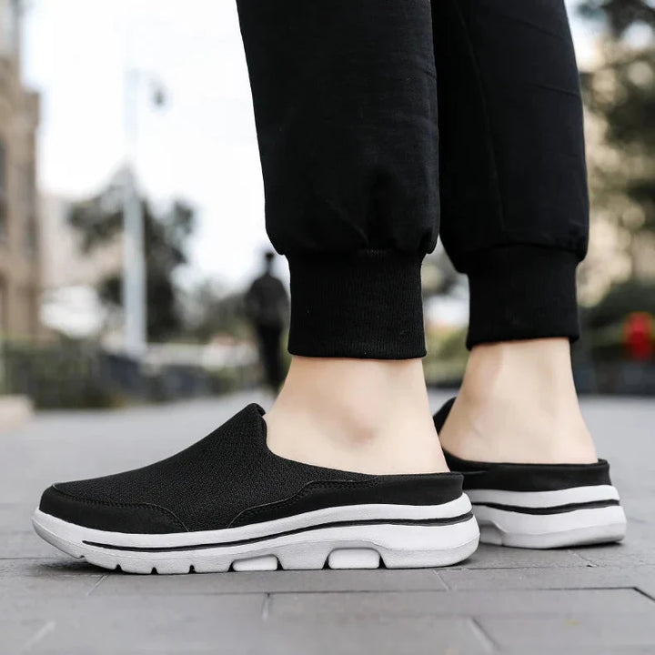 Men's Mesh Slip-On Mules, Closed Toe Backless Chunky Sole Casual Summer Sandals