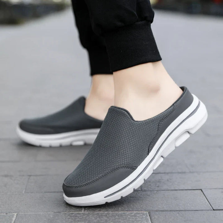 Men's Mesh Slip-On Mules, Closed Toe Backless Chunky Sole Casual Summer Sandals