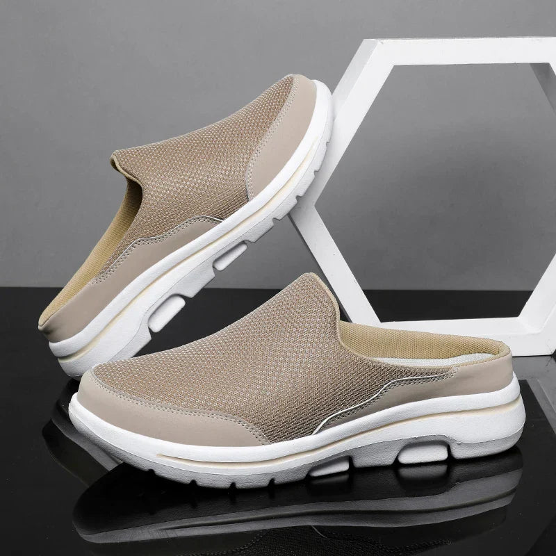 Men's Mesh Slip-On Mules, Closed Toe Backless Chunky Sole Casual Summer Sandals