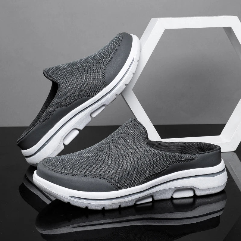 Men's Mesh Slip-On Mules, Closed Toe Backless Chunky Sole Casual Summer Sandals