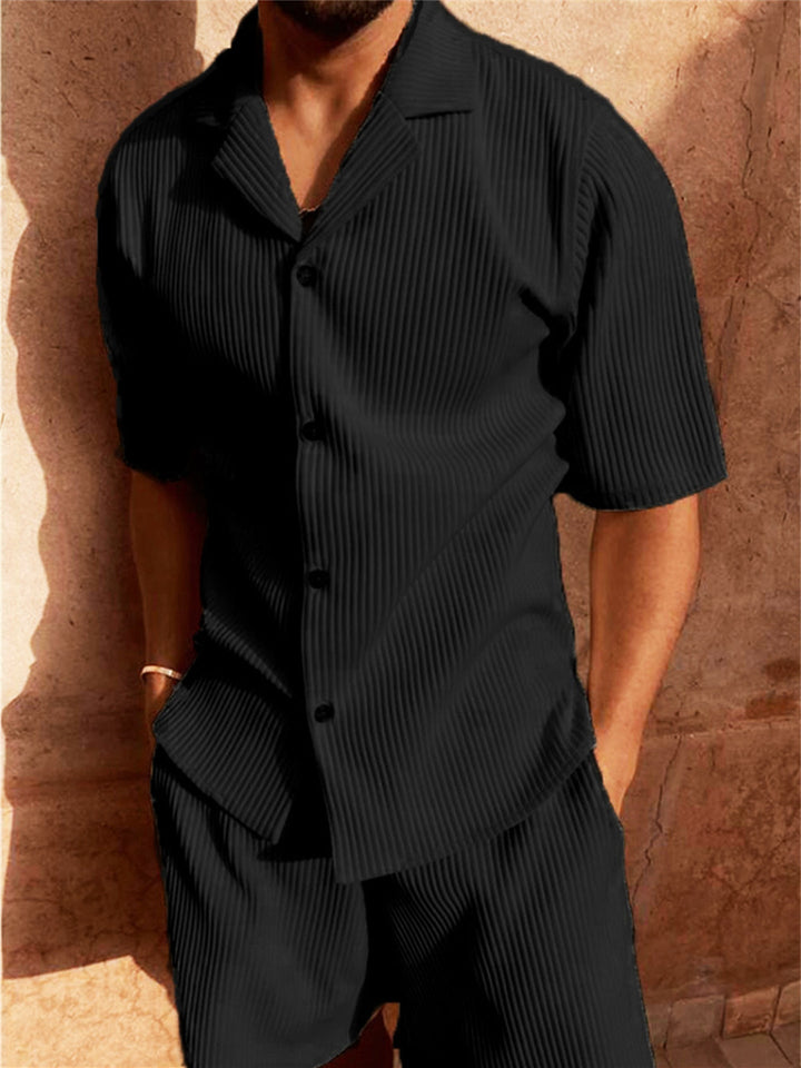 Men's Textured Shirt and Shorts Set, Short Sleeve Ribbed Casual Summer Co-ord Outfit