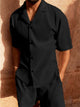 Men's Textured Shirt and Shorts Set, Short Sleeve Ribbed Casual Summer Co-ord Outfit