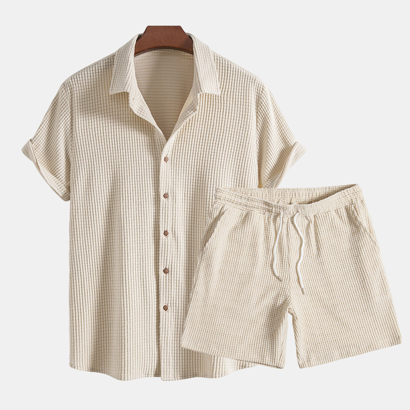 Men's Shirt and Shorts Set, Short Sleeve Button-Down Casual Summer Co-ord Outfit