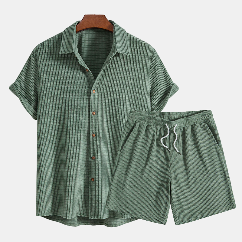 Men's Shirt and Shorts Set, Short Sleeve Button-Down Casual Summer Co-ord Outfit