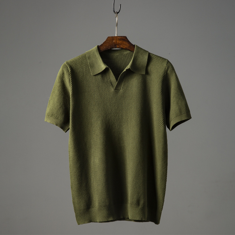 Men's Textured Polo Shirt, Short Sleeve Classic Fit Casual Summer Polo Shirt