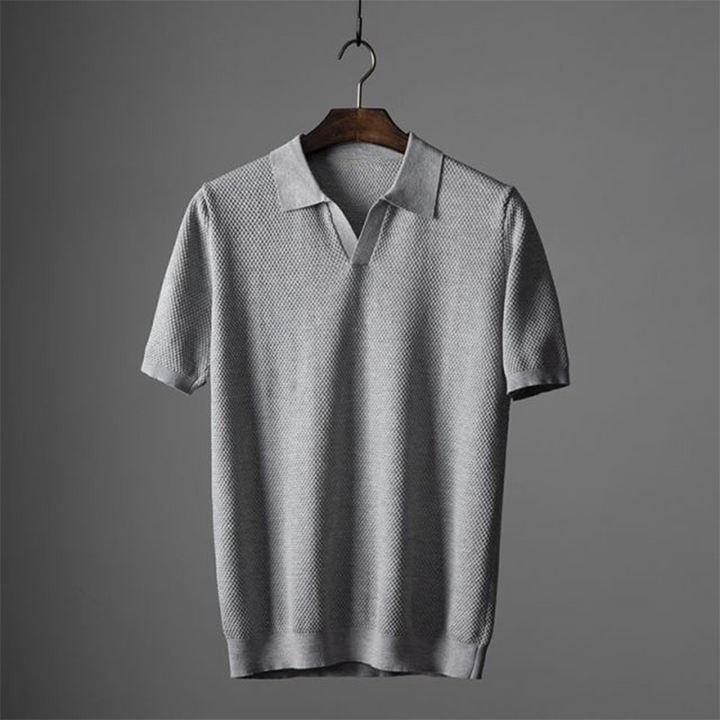 Men's Textured Polo Shirt, Short Sleeve Classic Fit Casual Summer Polo Shirt