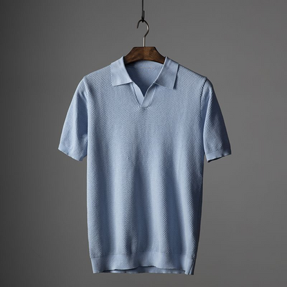Men's Textured Polo Shirt, Short Sleeve Classic Fit Casual Summer Polo Shirt