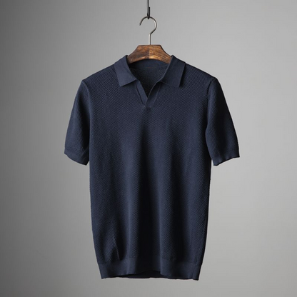 Men's Textured Polo Shirt, Short Sleeve Classic Fit Casual Summer Polo Shirt