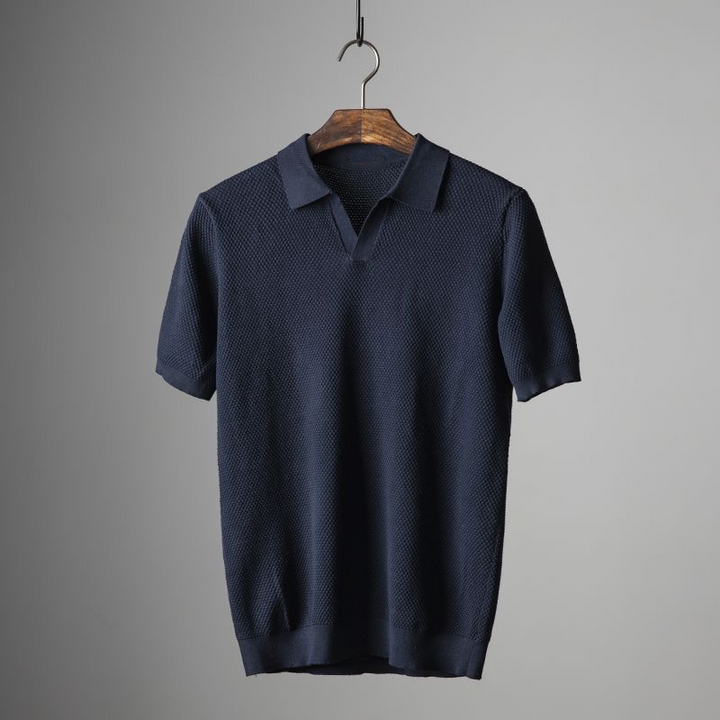 Men's Textured Polo Shirt, Short Sleeve Classic Fit Casual Summer Polo Shirt