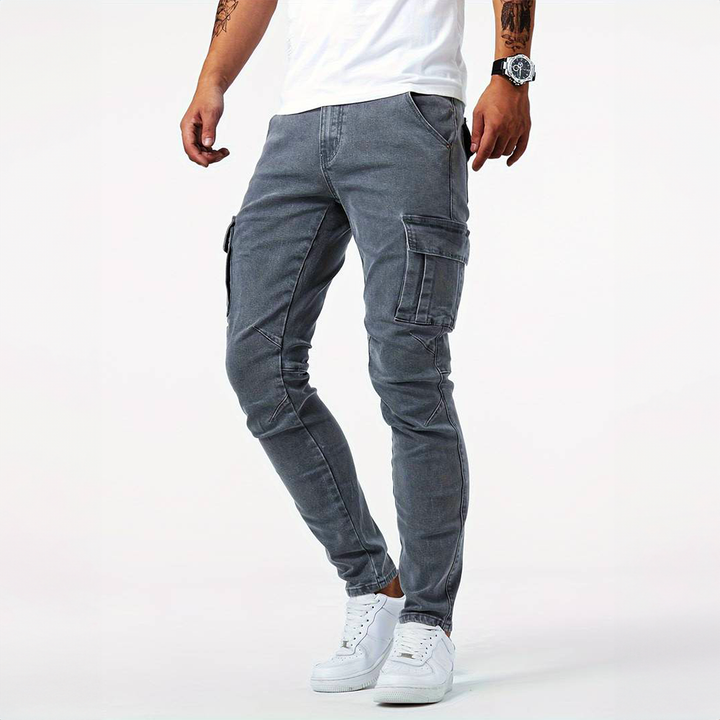 Men's Slim Fit Cargo Trousers, Utility Pocket Tapered Casual Cargo Pants