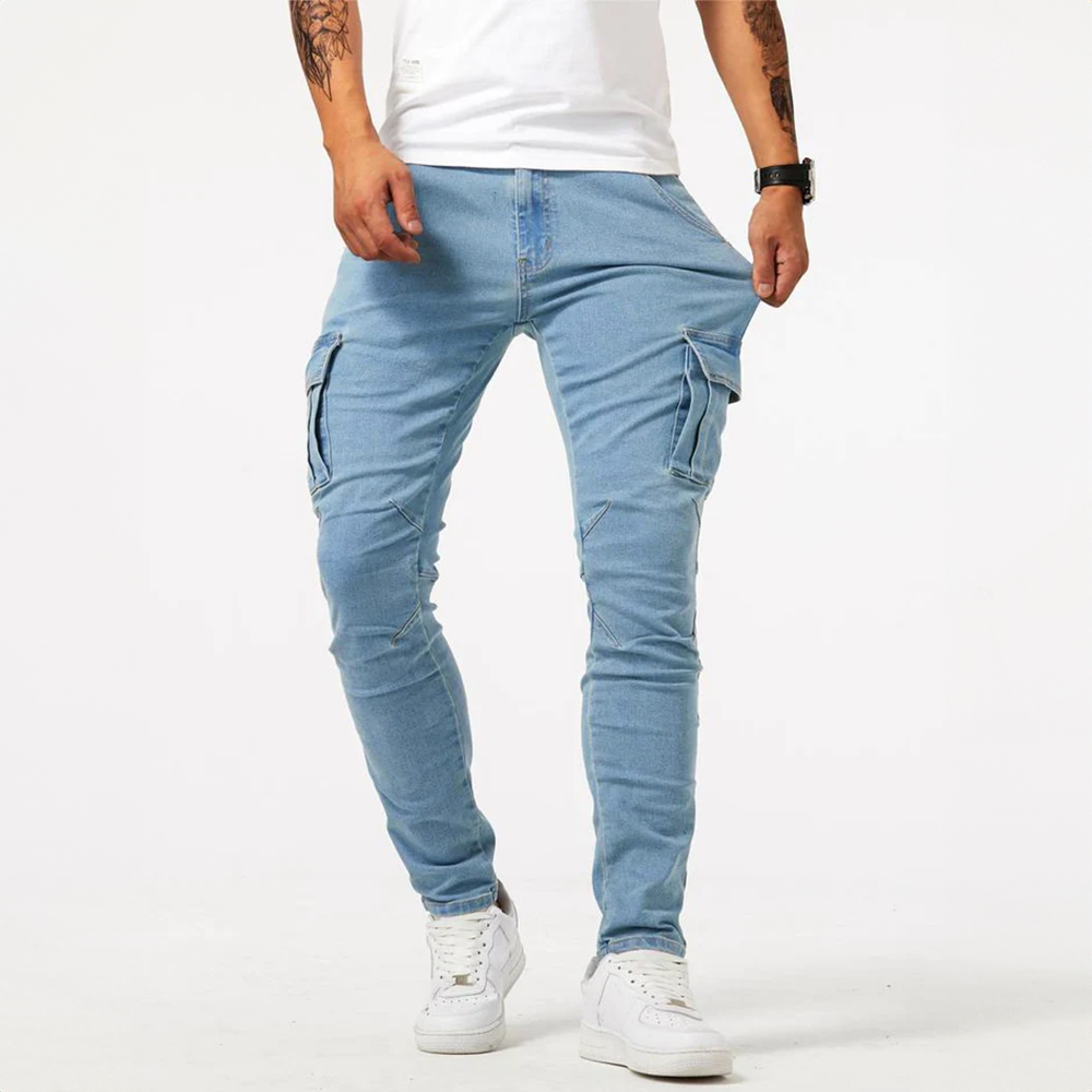 Men's Slim Fit Cargo Trousers, Utility Pocket Tapered Casual Cargo Pants