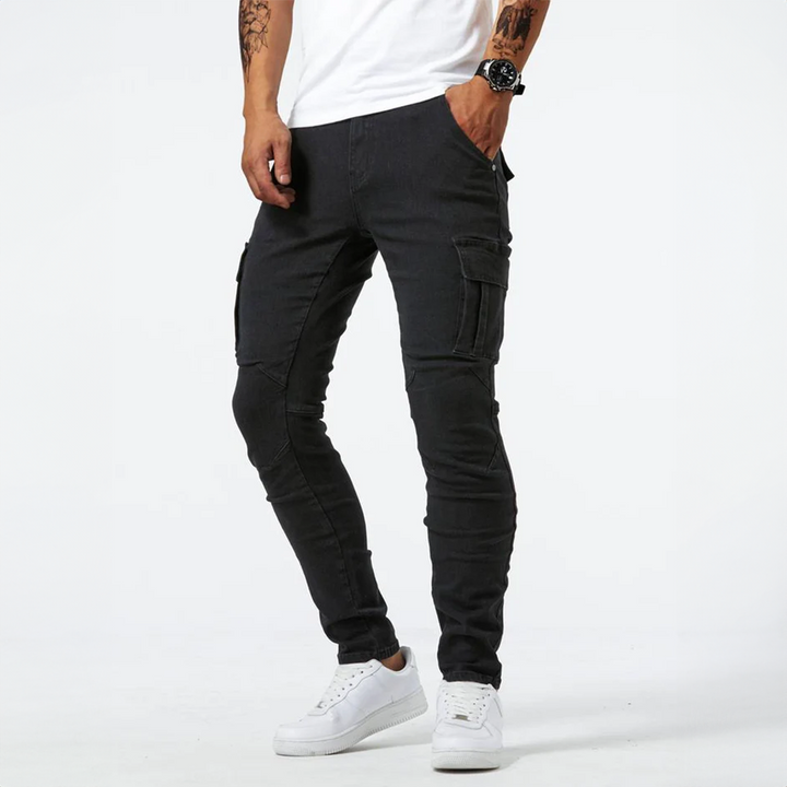 Men's Slim Fit Cargo Trousers, Utility Pocket Tapered Casual Cargo Pants