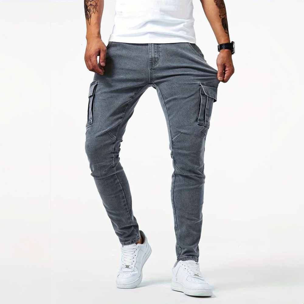 Men's Slim Fit Cargo Trousers, Utility Pocket Tapered Casual Cargo Pants