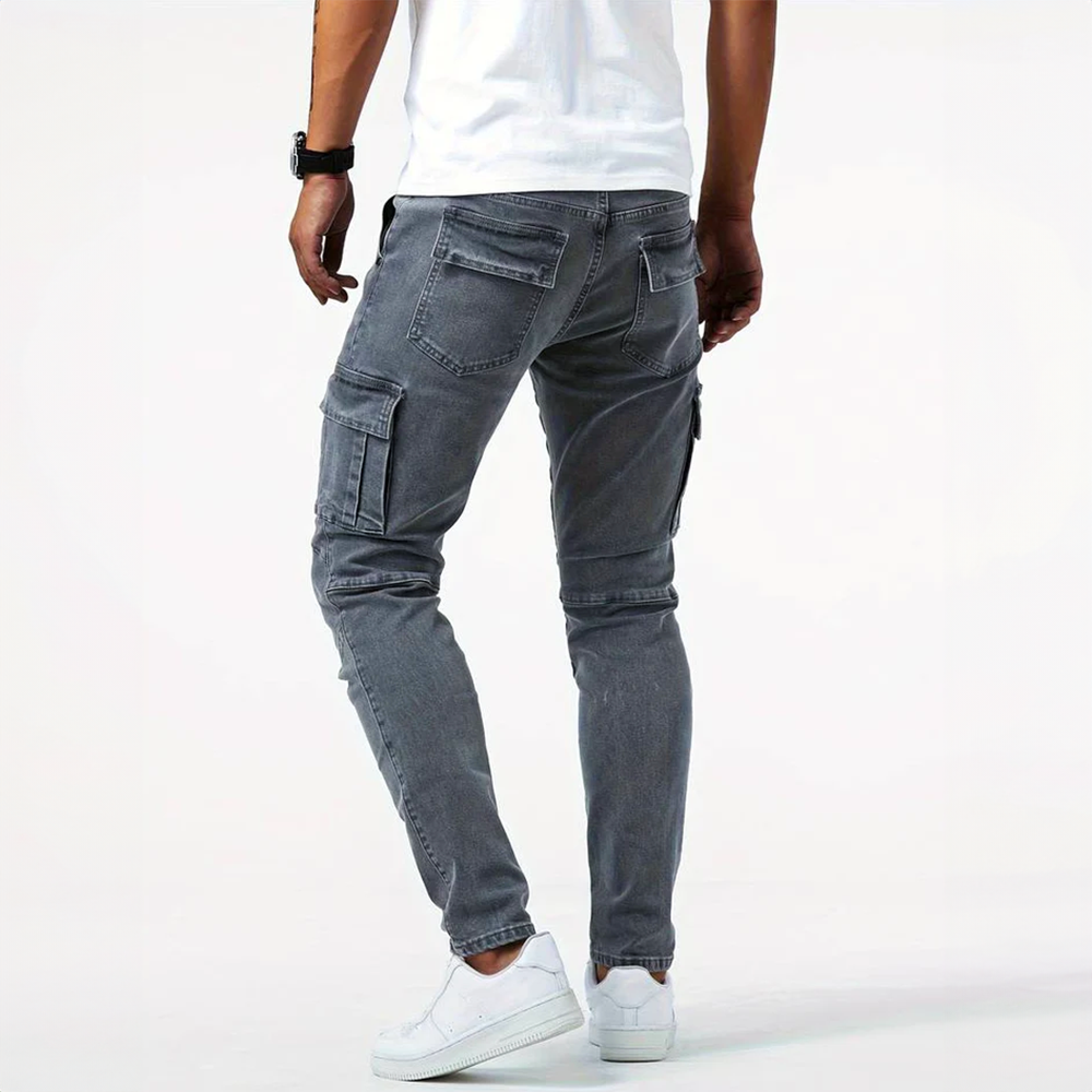 Men's Slim Fit Cargo Trousers, Utility Pocket Tapered Casual Cargo Pants