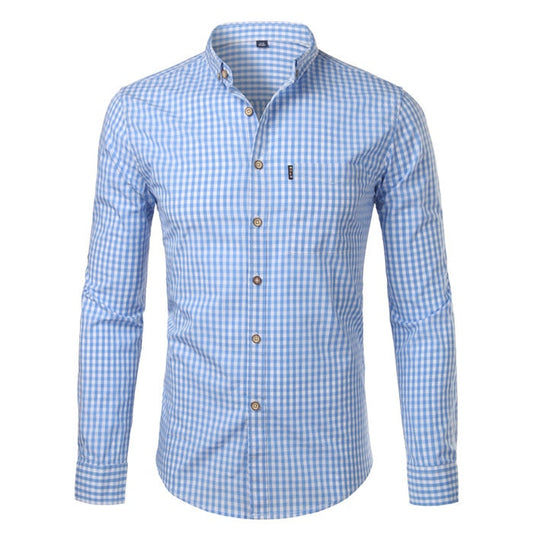 Men's slim fit checked button-down shirt with long sleeves