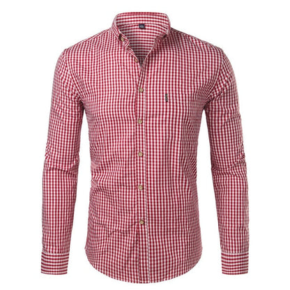 Men's slim fit checked button-down shirt with long sleeves
