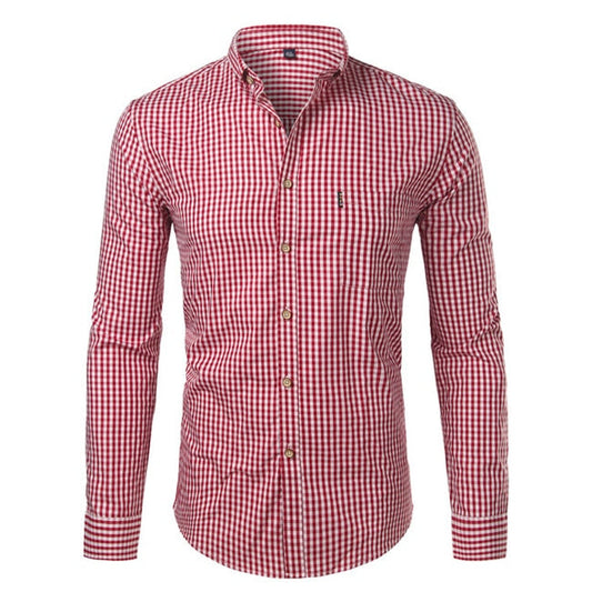 Men's slim fit checked button-down shirt with long sleeves