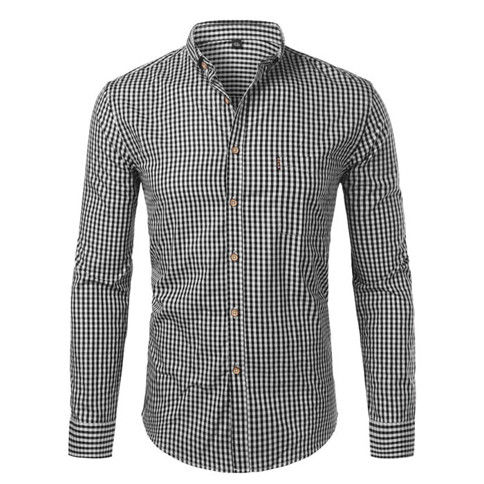 Men's slim fit checked button-down shirt with long sleeves