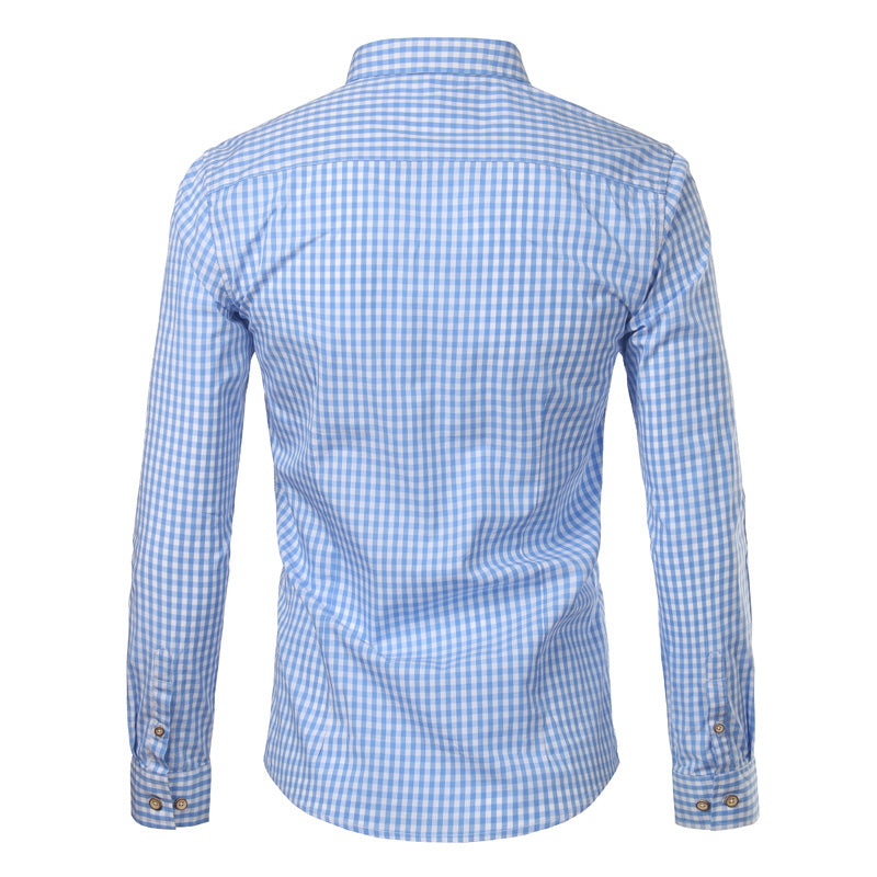 Men's slim fit checked button-down shirt with long sleeves
