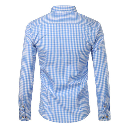 Men's slim fit checked button-down shirt with long sleeves