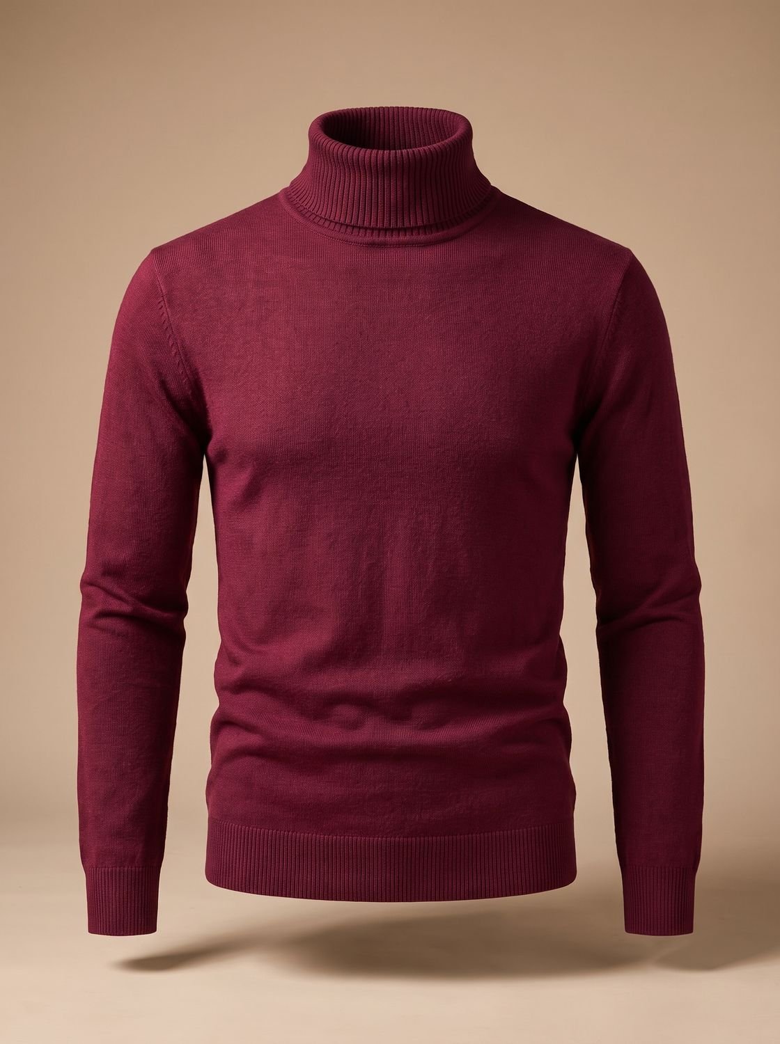 Men's fine knit turtleneck sweater with long sleeves and ribbed trims