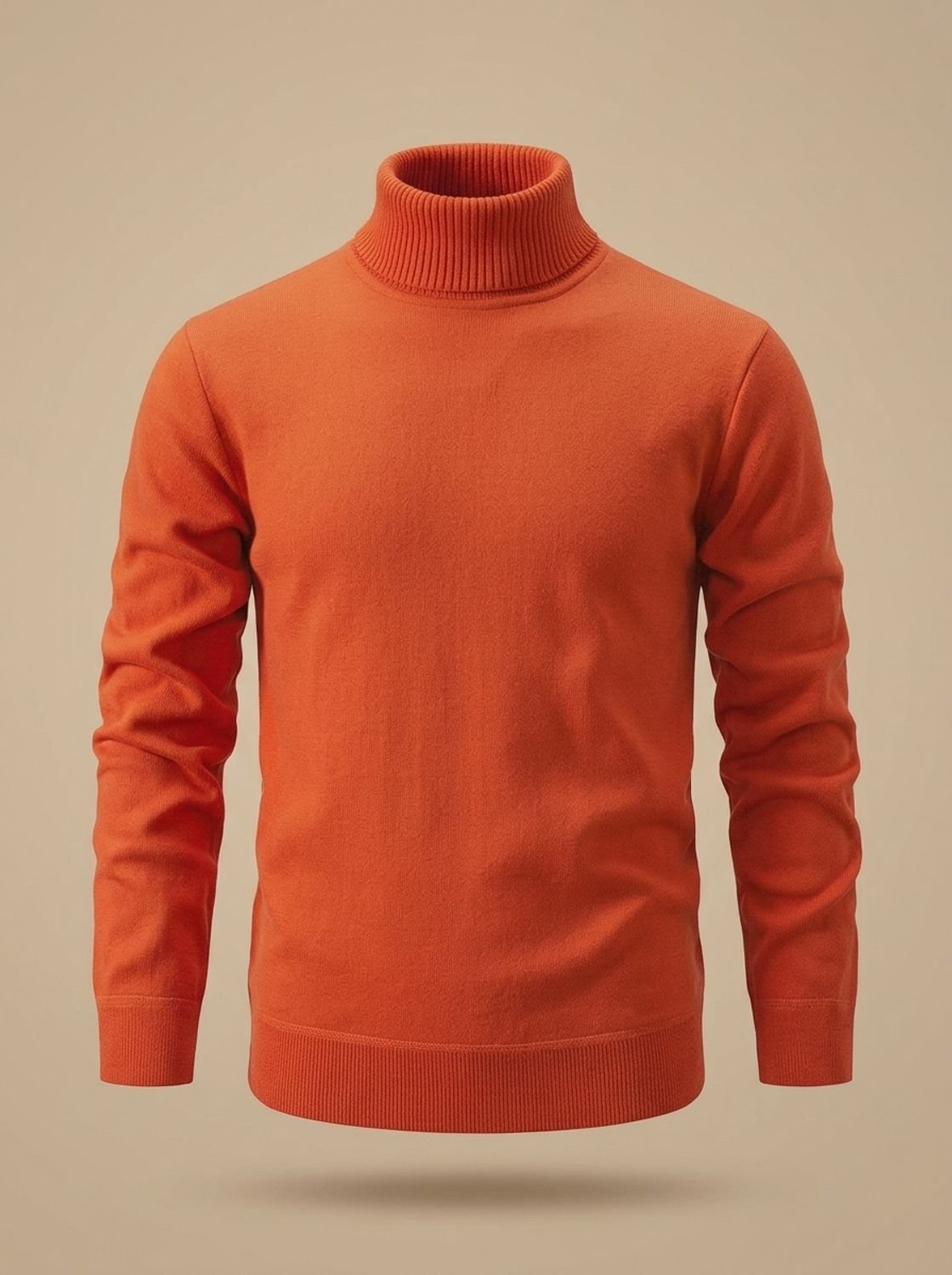 Men's fine knit turtleneck sweater with long sleeves and ribbed trims