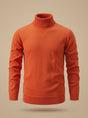 Men's fine knit turtleneck sweater with long sleeves and ribbed trims