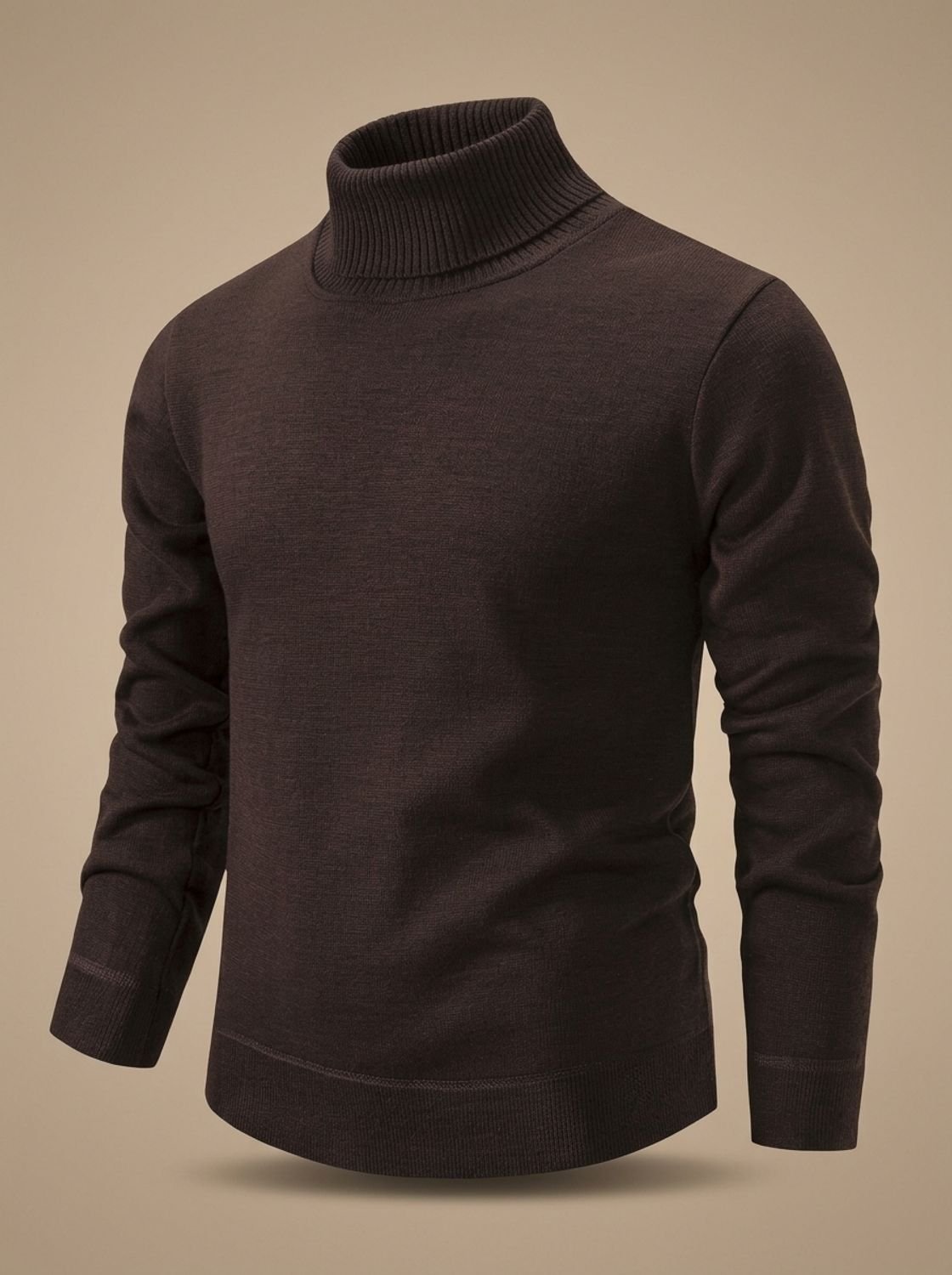 Men's fine knit turtleneck sweater with long sleeves and ribbed trims