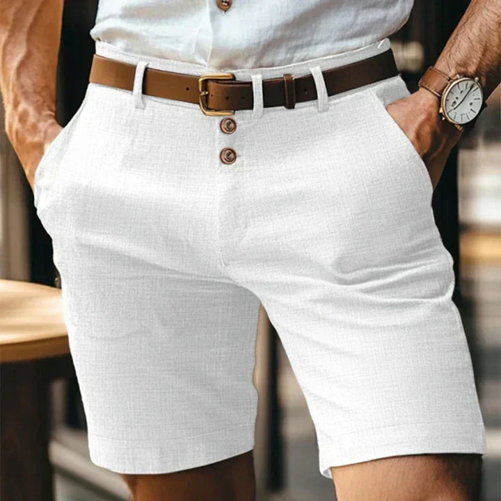 Men's Solid Chino Shorts, Button Front Mid Length Summer Shorts with Belt Loops
