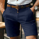 Men's Solid Chino Shorts, Button Front Mid Length Summer Shorts with Belt Loops