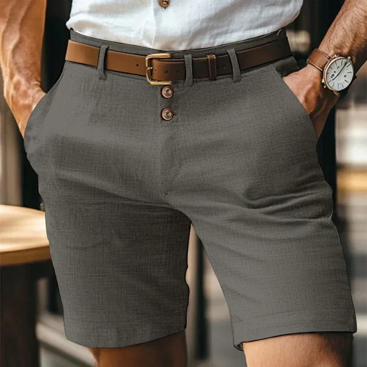 Men's Solid Chino Shorts, Button Front Mid Length Summer Shorts with Belt Loops