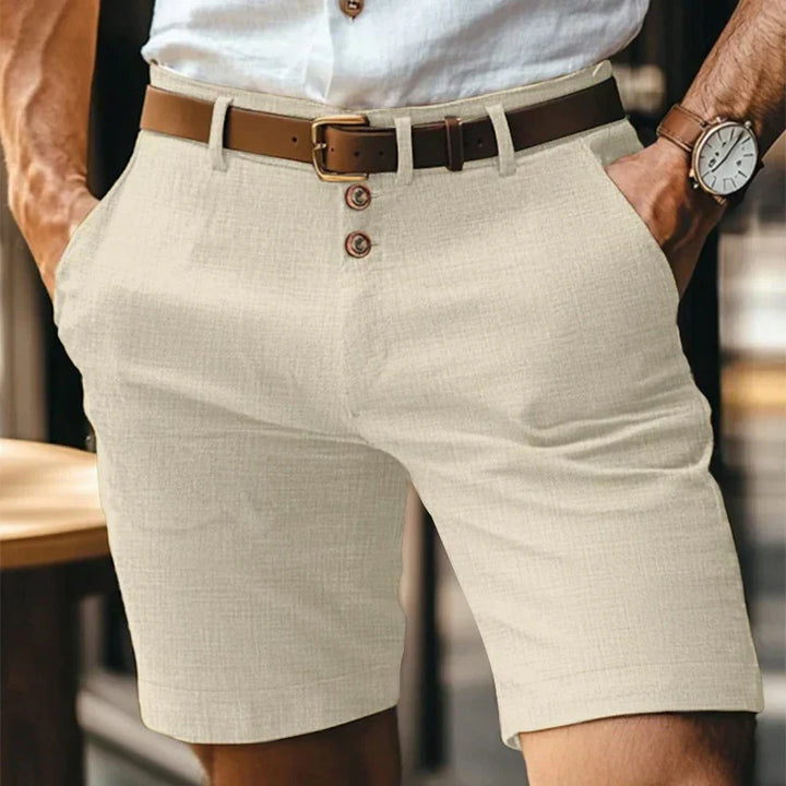 Men's Solid Chino Shorts, Button Front Mid Length Summer Shorts with Belt Loops