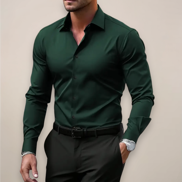 Men's Solid Slim Fit Dress Shirt, Long Sleeve Point Collar Button Down Formal Shirt
