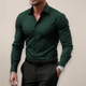 Men's Solid Slim Fit Dress Shirt, Long Sleeve Point Collar Button Down Formal Shirt