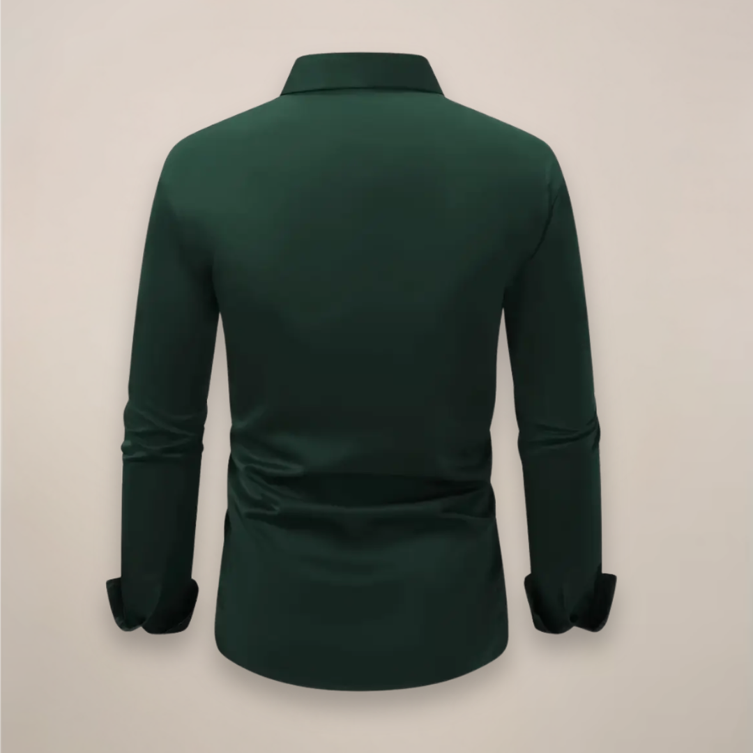Men's Solid Slim Fit Dress Shirt, Long Sleeve Point Collar Button Down Formal Shirt