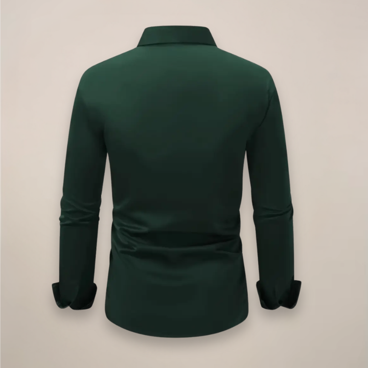 Men's Solid Slim Fit Dress Shirt, Long Sleeve Point Collar Button Down Formal Shirt